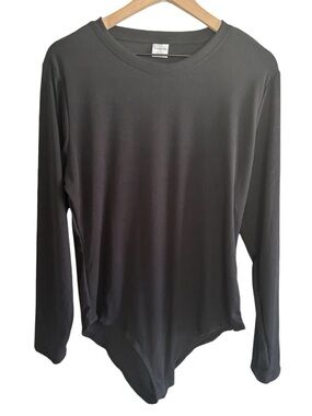Real Essentials Black Ribbed Long Sleeve Bodysuit 1X Minimalist Stretch Basics